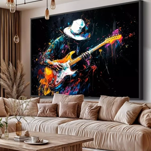 Quadro Música deitado sobre a superfície, mostrando os detalhes da moldura inferior direita.