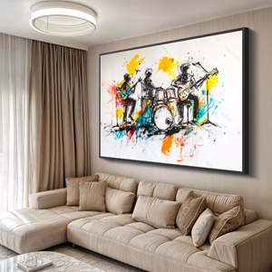 Quadro Musical deitado sobre a superfície, mostrando os detalhes da moldura inferior direita.