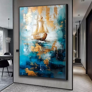 Quadro Navio deitado sobre a superfície, mostrando os detalhes da moldura inferior direita.
