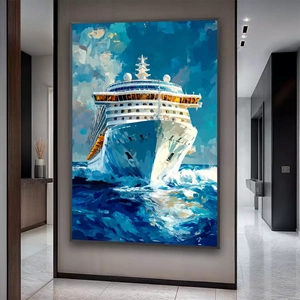 Quadro Navio Cruzeiro deitado sobre a superfície, mostrando os detalhes da moldura inferior direita.