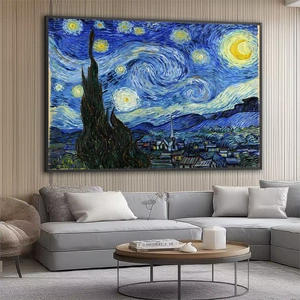 Quadro Noite Estrelada deitado sobre a superfície, mostrando os detalhes da moldura inferior direita.