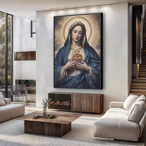 Quadro O Imaculado Coração de Maria deitado sobre a superfície, mostrando os detalhes da moldura inferior direita.