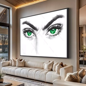 Quadro Olho deitado sobre a superfície, mostrando os detalhes da moldura inferior direita.