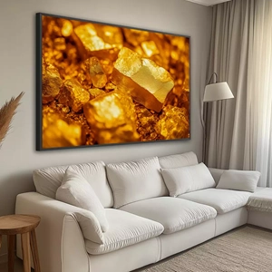 Quadro Ouro deitado sobre a superfície, mostrando os detalhes da moldura inferior direita.