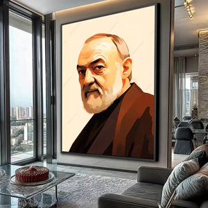 Quadro Padre Pio deitado sobre a superfície, mostrando os detalhes da moldura inferior direita.
