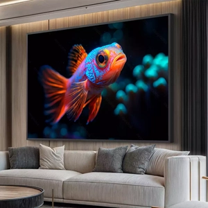 Quadro Peixe deitado sobre a superfície, mostrando os detalhes da moldura inferior direita.