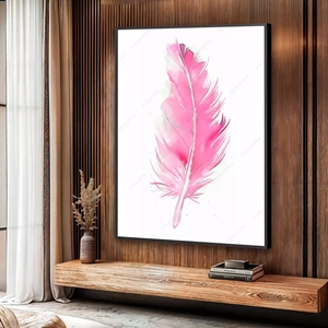 Quadro Pena Rosa Minimalista deitado sobre a superfície, mostrando os detalhes da moldura inferior direita.