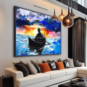 Quadro Pescador deitado sobre a superfície, mostrando os detalhes da moldura inferior direita.
