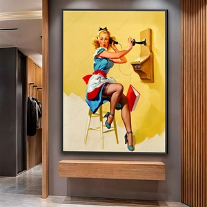 Quadro Pin Up deitado sobre a superfície, mostrando os detalhes da moldura inferior direita.