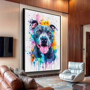 Quadro Pitbull Watercolor deitado sobre a superfície, mostrando os detalhes da moldura inferior direita.