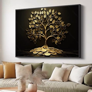 Quadro Prosperidade deitado sobre a superfície, mostrando os detalhes da moldura inferior direita.