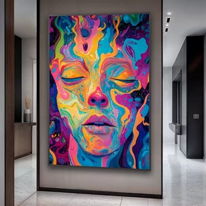 Quadro Psicodelico deitado sobre a superfície, mostrando os detalhes da moldura inferior direita.