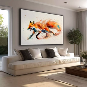 Quadro Raposa deitado sobre a superfície, mostrando os detalhes da moldura inferior direita.