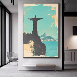 Quadro Rio de Janeiro deitado sobre a superfície, mostrando os detalhes da moldura inferior direita.