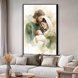Quadro Sagrada Família em Paz e União deitado sobre a superfície, mostrando os detalhes da moldura inferior direita.