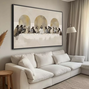 Quadro Santa Ceia em Contornos Definidos deitado sobre a superfície, mostrando os detalhes da moldura inferior direita.