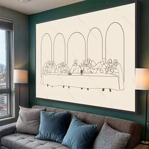 Quadro Santa Ceia Minimalista deitado sobre a superfície, mostrando os detalhes da moldura inferior direita.