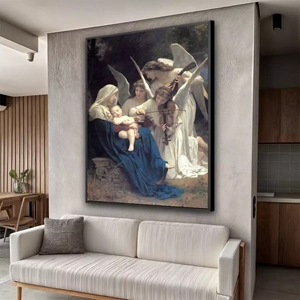 Quadro Som dos Anjos deitado sobre a superfície, mostrando os detalhes da moldura inferior direita.