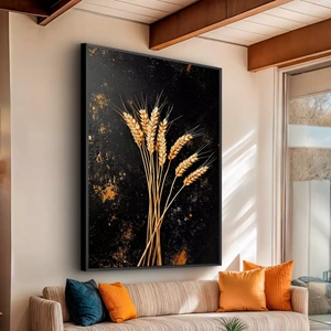 Quadro Trigo deitado sobre a superfície, mostrando os detalhes da moldura inferior direita.
