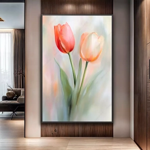 Quadro Tulipas deitado sobre a superfície, mostrando os detalhes da moldura inferior direita.