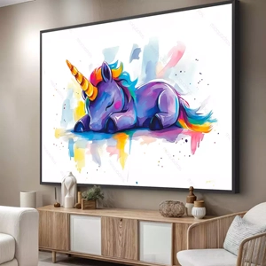 Quadro Unicornio deitado sobre a superfície, mostrando os detalhes da moldura inferior direita.
