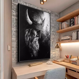 Quadro Viking deitado sobre a superfície, mostrando os detalhes da moldura inferior direita.