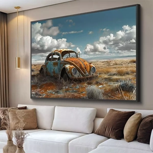 Quadro Vintage deitado sobre a superfície, mostrando os detalhes da moldura inferior direita.