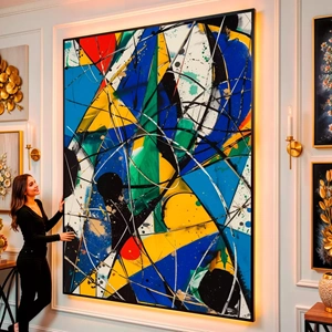 Quadro Abstrato visto de frente, exibindo sua moldura e sua arte.