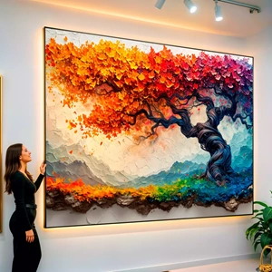 Quadro Árvore da Vida em Cores Outonais e Horizonte visto de frente, exibindo sua moldura e sua arte.