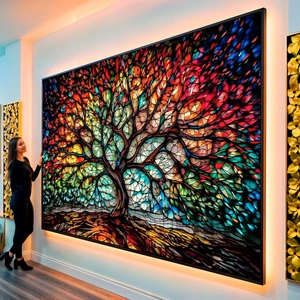 Quadro Árvore da Vida em Cores Radiantes Eternas visto de frente, exibindo sua moldura e sua arte.