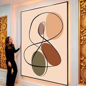 Quadro Boho Enlace Orgânico de Formas Fluídas visto de frente, exibindo sua moldura e sua arte.