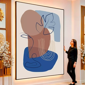 Quadro Boho Essência Orgânica em Formas Fluídas visto de frente, exibindo sua moldura e sua arte.