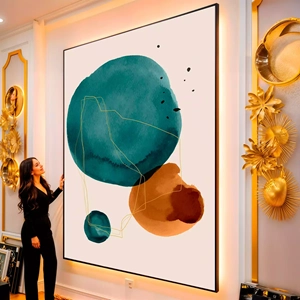 Quadro Boho Interligação de Formas e Tons Abstratos visto de frente, exibindo sua moldura e sua arte.