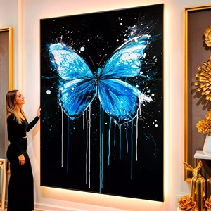 Quadro Borboleta Azul em Contraste Profundo visto de frente, exibindo sua moldura e sua arte.