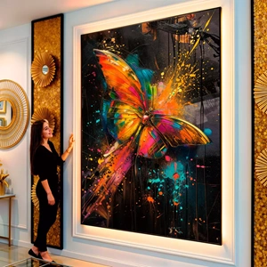 Quadro Borboleta de Fogo em Voo Místico visto de frente, exibindo sua moldura e sua arte.