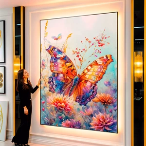 Quadro Borboleta Viajando Pelo Arco visto de frente, exibindo sua moldura e sua arte.