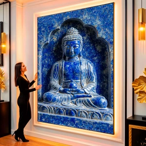 Quadro Buda visto de frente, exibindo sua moldura e sua arte.