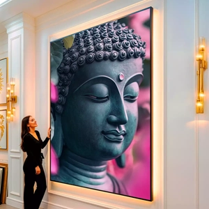 Quadro Buda visto de frente, exibindo sua moldura e sua arte.