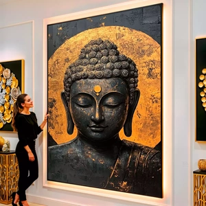 Quadro Buda visto de frente, exibindo sua moldura e sua arte.