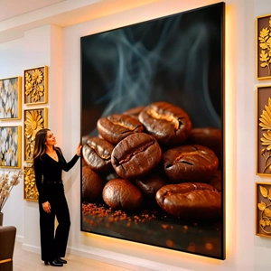 Quadro Café das Essências e Brumas Aromáticas visto de frente, exibindo sua moldura e sua arte.