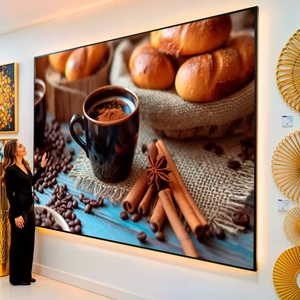 Quadro Café dos Prazeres Com Canela Aromática visto de frente, exibindo sua moldura e sua arte.