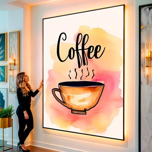 Quadro Café e Seus Vapores de Aquarela Encantadora visto de frente, exibindo sua moldura e sua arte.