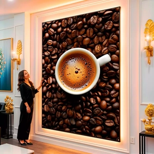 Quadro Café em Grãos de Pureza Saborosa visto de frente, exibindo sua moldura e sua arte.