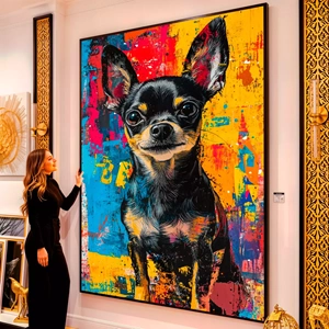 Quadro Chihuahua em Explosão Colorida visto de frente, exibindo sua moldura e sua arte.