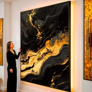 Quadro Dourado Fluxo das Correntes Cósmicas visto de frente, exibindo sua moldura e sua arte.