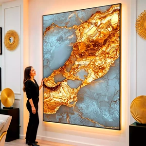 Quadro Dourado Fluxo das Rochas Celestiais visto de frente, exibindo sua moldura e sua arte.