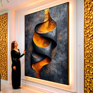 Quadro Dourado Fluxo de Energia Contorcida visto de frente, exibindo sua moldura e sua arte.