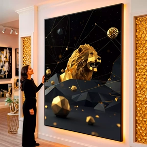 Quadro Dourado Guardião das Constelações Celestes visto de frente, exibindo sua moldura e sua arte.
