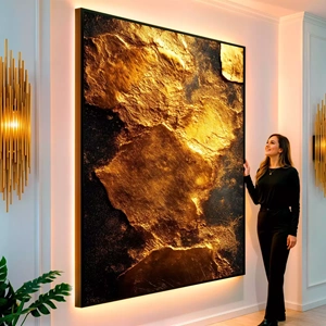 Quadro Dourado Reluzente dos Sonhos Eternos visto de frente, exibindo sua moldura e sua arte.