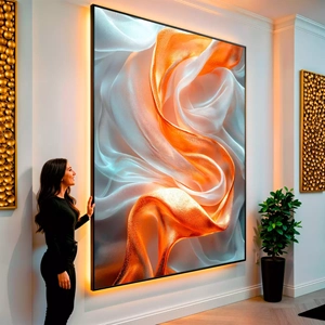 Quadro Dourado Vento das Sedas Encantadas visto de frente, exibindo sua moldura e sua arte.